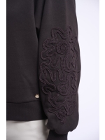 Rino en Pelle Crew neck sweater with applicated sleeves 11099 coffee roast