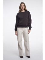 Rino en Pelle Crew neck sweater with applicated sleeves 11099 coffee roast