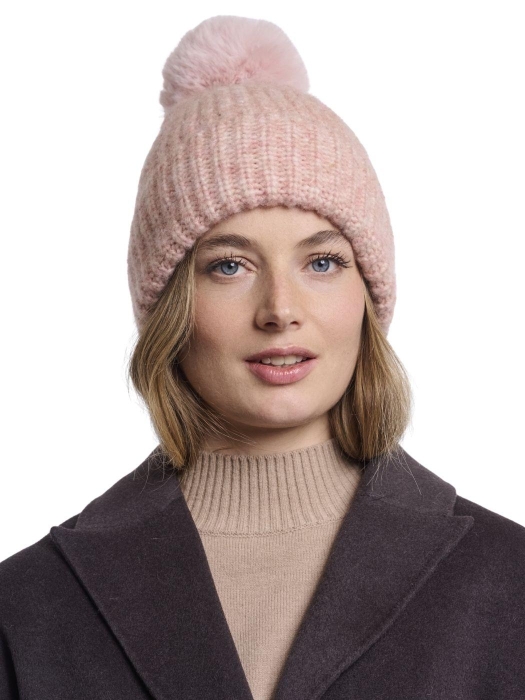 Rino en Pelle Beanie with pompon and fleece 11186 soft pink blend