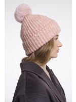 Rino en Pelle Beanie with pompon and fleece 11186 soft pink blend