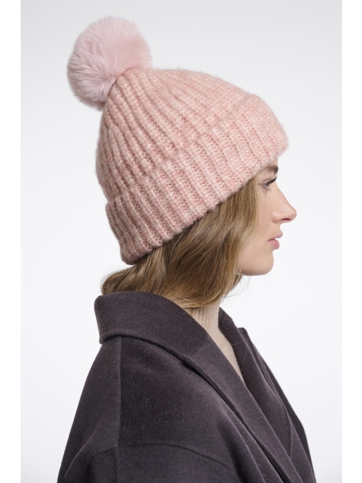 Rino en Pelle Beanie with pompon and fleece 11186 soft pink blend