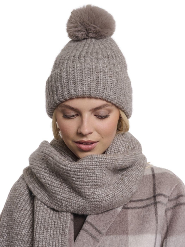 Rino en Pelle Beanie with pompon and fleece 11187 toffee blend