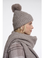 Rino en Pelle Beanie with pompon and fleece 11187 toffee blend