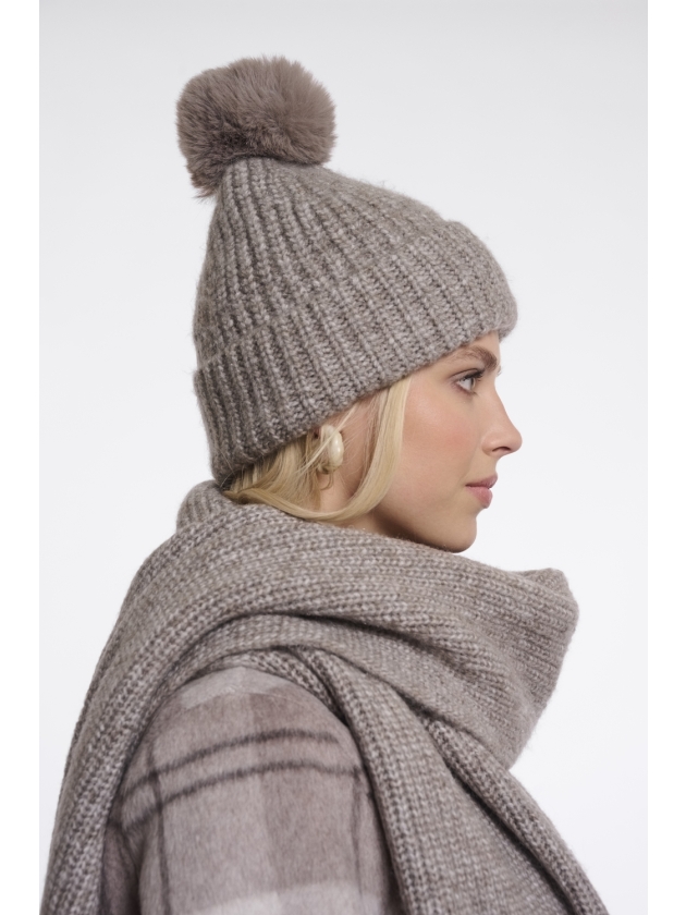 Rino en Pelle Beanie with pompon and fleece 11187 toffee blend