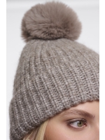 Rino en Pelle Beanie with pompon and fleece 11187 toffee blend