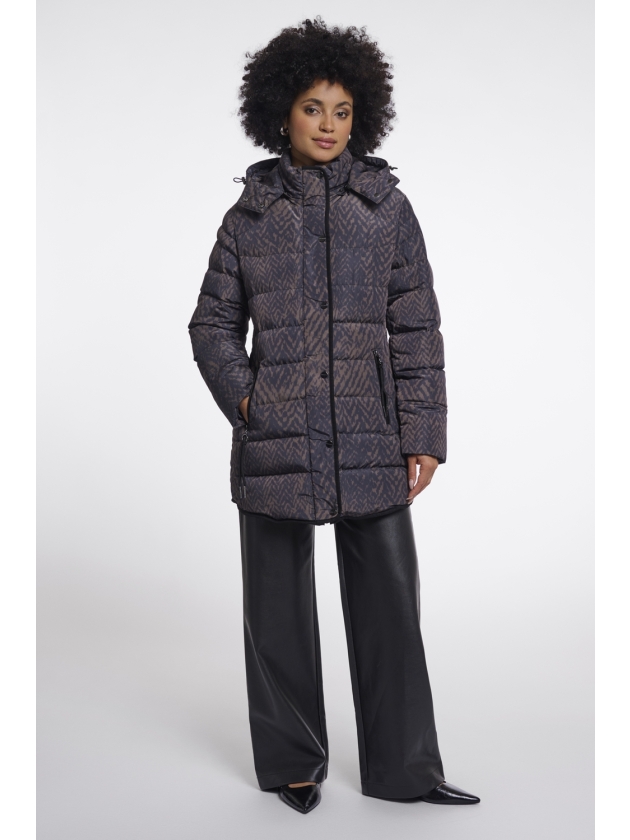 Rino en Pelle Padded coat with detachable hood 11134 bark blurry graphic