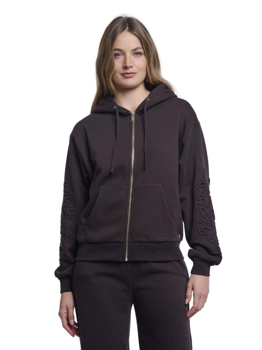 Rino en Pelle Hoodie with zipper closure 11099 coffee roast