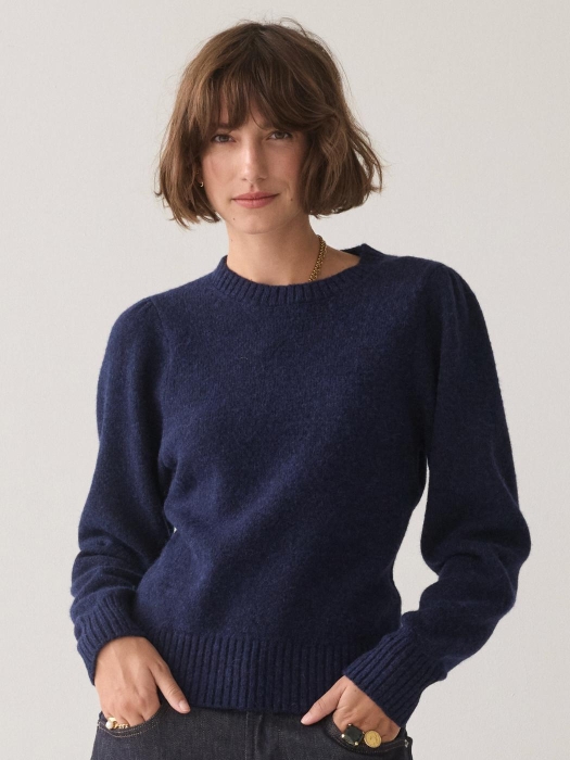 Summum Woman Puff sleeve sweater Cotton wool alpaca knit 495 Midnight blue
