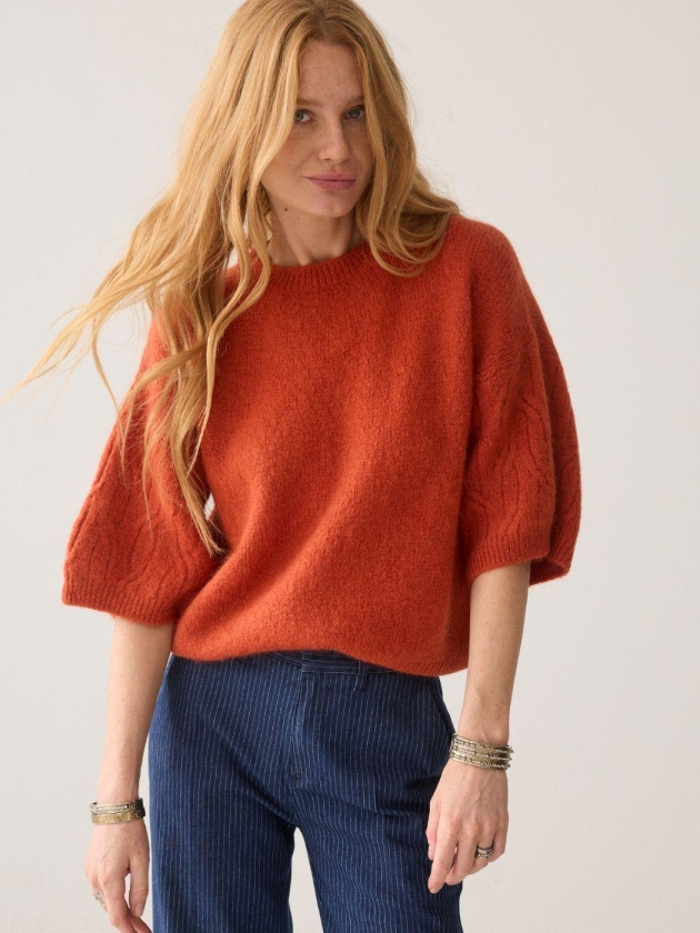Summum Woman Boxy sweater Mohair wool blend knit 508 Goji berry