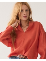 Summum Woman Top v neck Lyocell blend 508 Goji berry