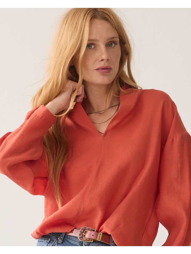 Summum Woman Top v neck Lyocell blend 508 Goji berry