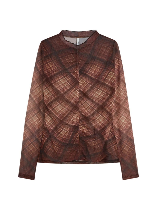 Summum Woman Diagonal check on mesh top 754 Dark chocolate