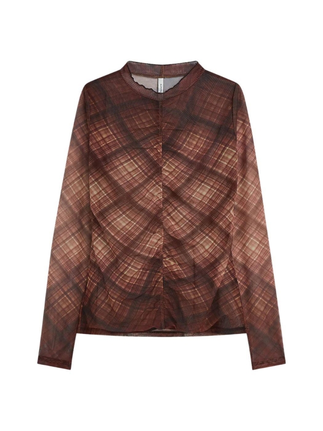 Summum Woman Diagonal check on mesh top 754 Dark chocolate
