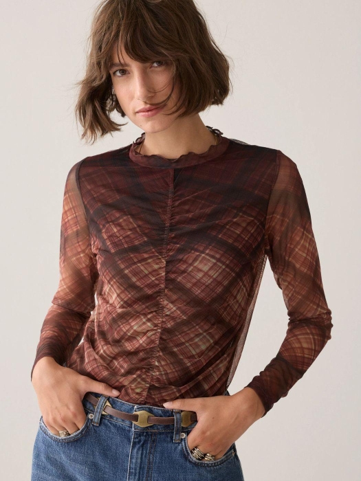 Summum Woman Diagonal check on mesh top 754 Dark chocolate