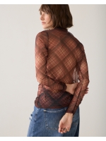 Summum Woman Diagonal check on mesh top 754 Dark chocolate