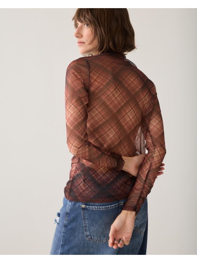 Summum Woman Diagonal check on mesh top 754 Dark chocolate