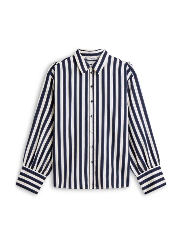 Summum Woman Blouse Stripe satin 495 Midnight blue