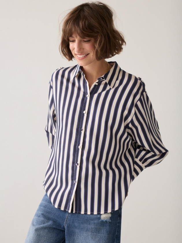 Summum Woman Blouse Stripe satin 495 Midnight blue