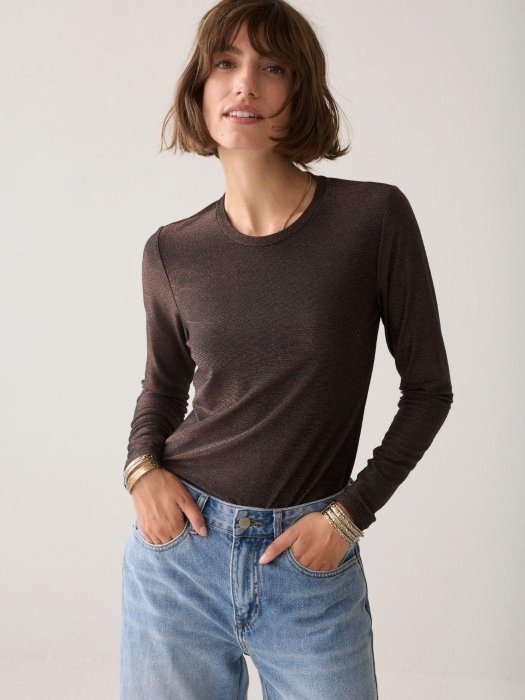 Summum Woman Basic tee Soft lurex jersey 754 Dark chocolate