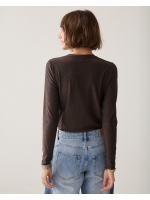 Summum Woman Basic tee Soft lurex jersey 754 Dark chocolate