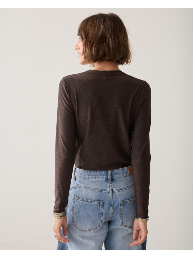 Summum Woman Basic tee Soft lurex jersey 754 Dark chocolate
