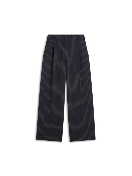 Summum Woman Trousers wide leg Viscose blend stripe 495 Midnight blue