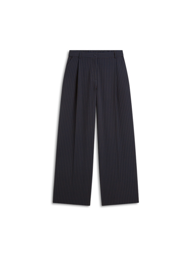 Summum Woman Trousers wide leg Viscose blend stripe 495 Midnight blue