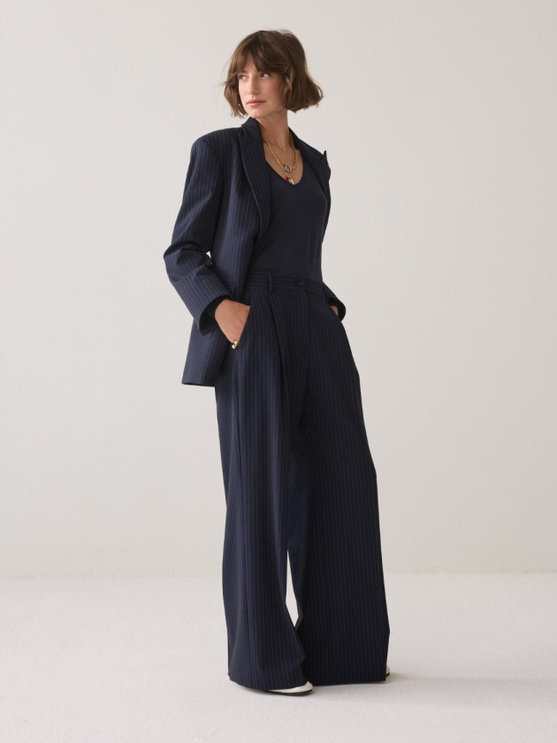 Summum Woman Trousers wide leg Viscose blend stripe 495 Midnight blue