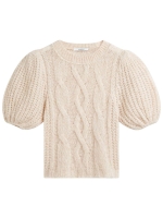 Summum Woman Puff sleeve sweater Cozy cable knit 122 Ivory
