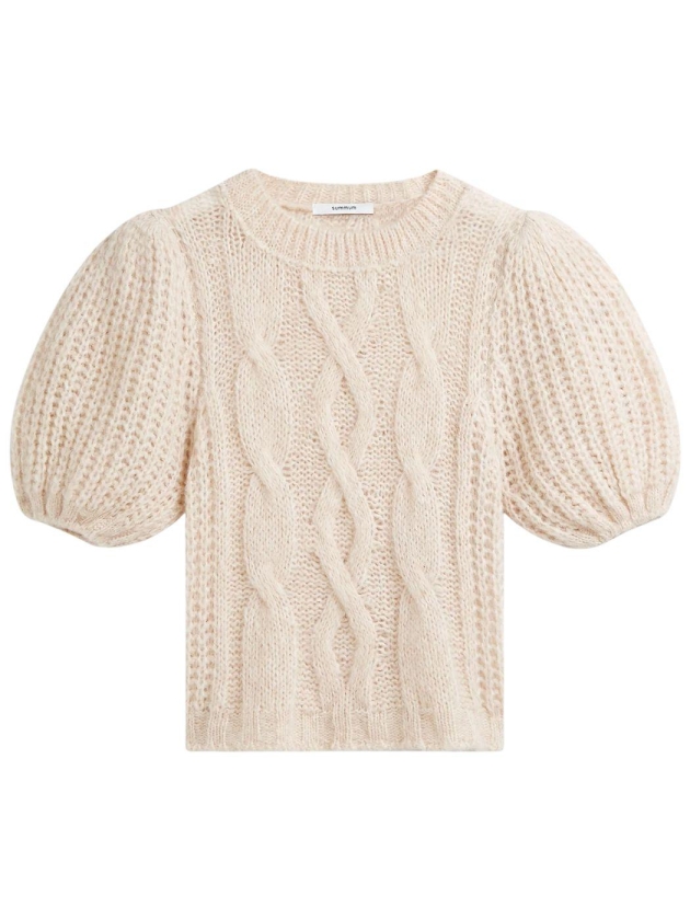 Summum Woman Puff sleeve sweater Cozy cable knit 122 Ivory