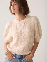 Summum Woman Puff sleeve sweater Cozy cable knit 122 Ivory