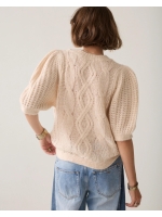 Summum Woman Puff sleeve sweater Cozy cable knit 122 Ivory