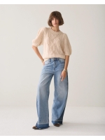 Summum Woman Puff sleeve sweater Cozy cable knit 122 Ivory