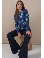 Sarto Fashion Knitted blouson rolcollar t1045 faded ice blue+ leaves