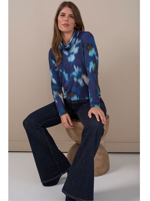 Sarto Fashion Knitted blouson rolcollar t1045 faded ice blue+ leaves