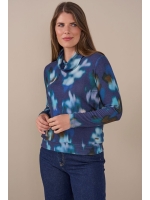 Sarto Fashion Knitted blouson rolcollar t1045 faded ice blue+ leaves