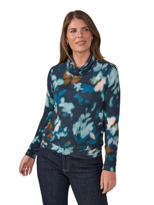 Sarto Fashion Knitted blouson rolcollar t1043 faded opal green+ leaves