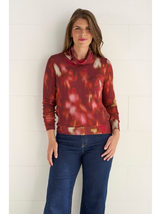 Sarto Fashion Knitted blouson rolcollar t1044 faded wine red+ leaves