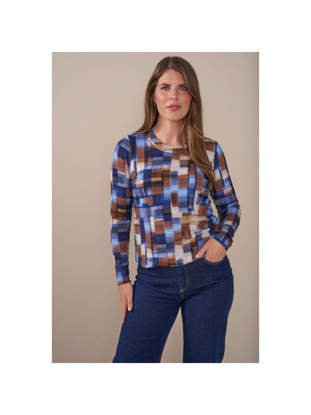 Sarto Fashion Blouson print o-neck t1945 ice blue+ faded check pr smal