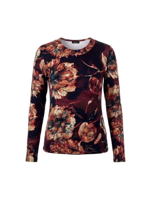 Sarto Fashion Blouson print o-neck t1041 berry red-wine+ big flowers