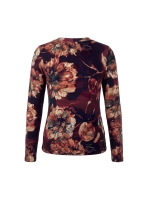 Sarto Fashion Blouson print o-neck t1041 berry red-wine+ big flowers