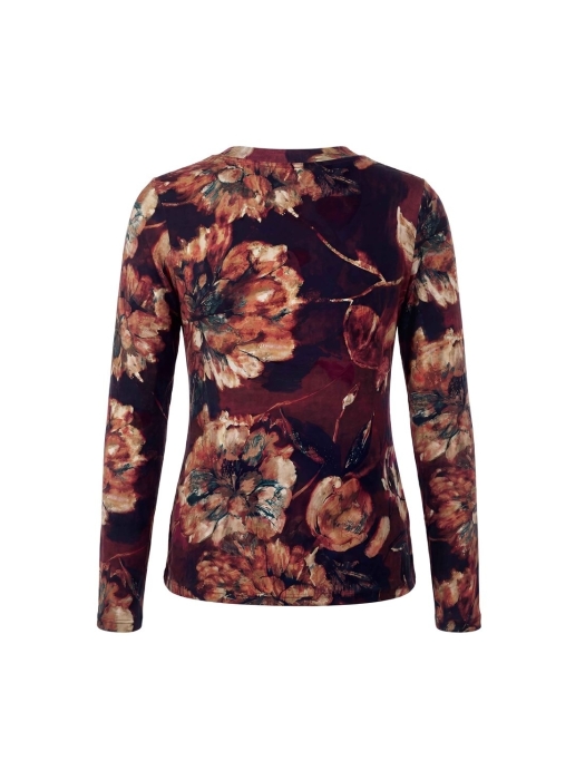 Sarto Fashion Blouson print o-neck t1041 berry red-wine+ big flowers