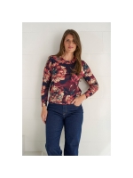 Sarto Fashion Blouson print o-neck t1041 berry red-wine+ big flowers