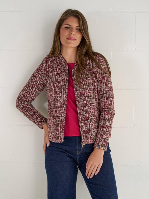Sarto Fashion Jacket zip t1201 navy-berry-offwhite+jacquard