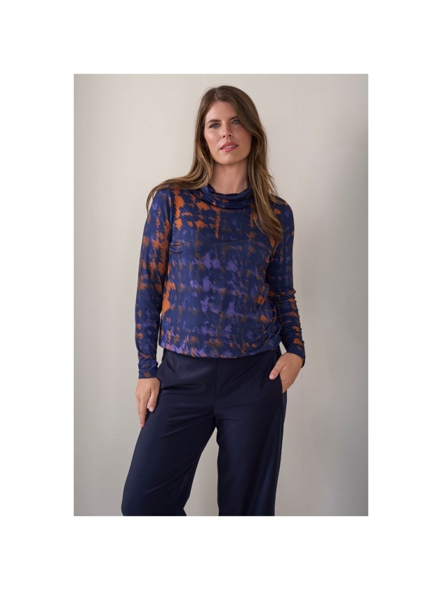 Sarto Fashion Blouson rollcollar print t1040 navy-caramel+ paintcheck prin