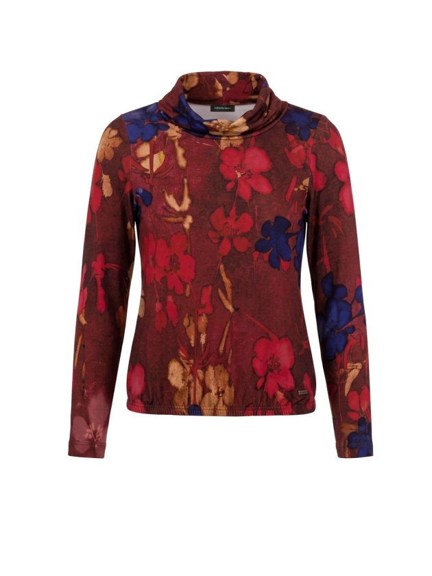 Sarto Fashion Blouson rollcollar print t1030 wine red waterpainted flowers