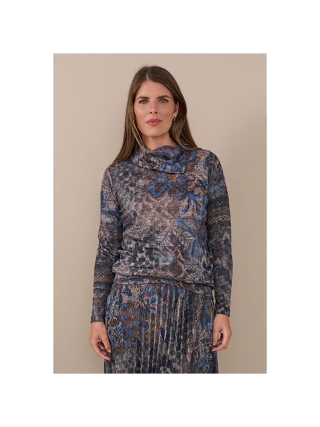 Sarto Fashion Pullover split rollcollar t1821 portobello-ice blue+ mix prin