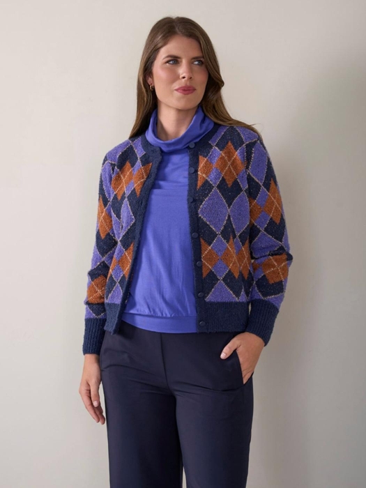 Sarto Fashion Cardigan boucle argyle t1500 navy-iris-caramel+ argyle