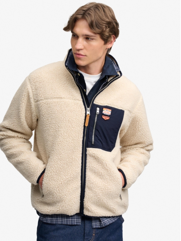 Superdry VINTAGE RETRO FULL ZIP FLEECE M9N Oatmeal/Olive