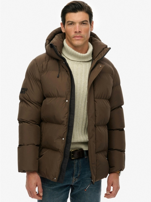 Superdry HOODED 5 BAFFLE SPORTS PUFFER H1D Slate Brown